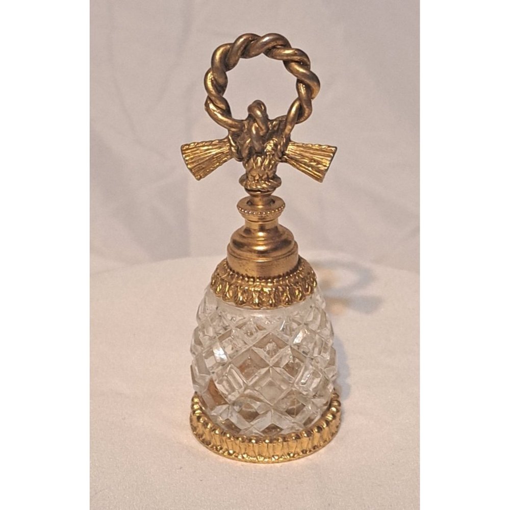 Vintage Perfume Bottle Stylebuilt Glass & Gold Tone Gilt Metal Rope